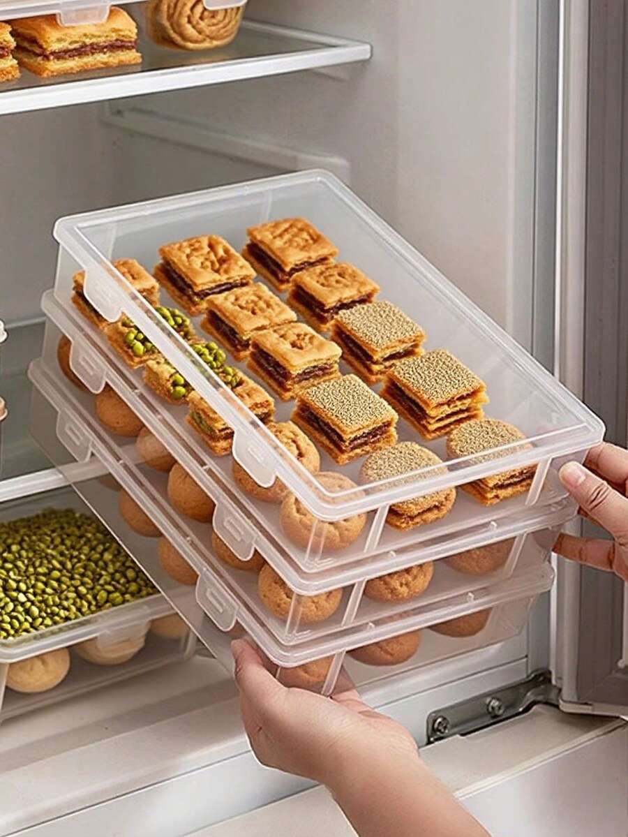 2 件/1 件厨房食品储存容器,蛋糕和饼干容器,透明厚 PP 材质,多尺寸翻盖密封防水储物盒,大容量冰箱食品分隔盒,适用于家庭厨房食物分装、开斋节食品储存、餐厅食材保存 - 無色 - 查看 1