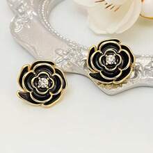 Camellia Flower Earrings. Floral Design Earrings. Made Of Brass Metal, Hypoallergenic, Oil Drop Crafted. Vintage Style Women's Earrings, Classic Charming Luxury Women's Earrings, Women's Birthday Gift. - Camellia - View 9