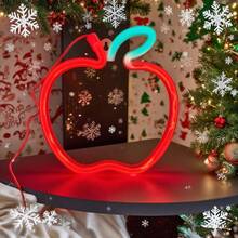 1 Stück LED Weihnachtsthemen Elemente Szene Apfel Neonlicht Wanddekoration, batterie-/USB-betriebenes romantisches Feenlicht, Heim-Feiertags-Party Kinderzimmer Schlafzimmer Dekoration