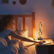 GCTECHING 1 peça de abajur LED espiral preto, abajur de cabeceira metálico regulável com controle de toque, lâmpada decorativa com 3 temperaturas de cor para casa, sala de estar (versão com plug-in USB)