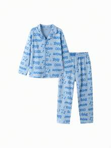 Balabala Kids Pajama Set Fall New Cotton Homewear - Blue Tint - View 4