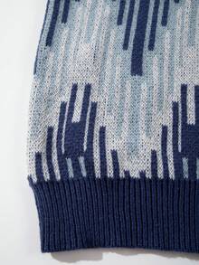 ANDREILEE Autumn Geometric Pattern Knit Casual Loose Fit V-Neck Sleeveless Vest, Versatile Business Unisex Pullover Top - Blue - View 9