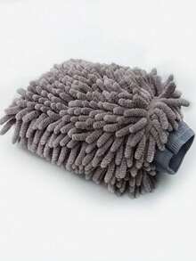 1pc Gray Chenille Car Wash Glove, Dirt-Resistant Cleaning Glove, Absorbent Microfiber Drying Glove, Large Double-Sided Car Wash Glove, Household Coral Fleece Wiping Supplies - Grey - View 7