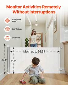 Retractable Baby Gate, Extends To 56.3 Inch Wide, 31.3 Inch Tall, With Security Lock, Easy To Use, Walk Through Without Tripping, Mesh Dog Gate For Stairs, Hallways, Indoor/Outdoor, White - Trắng 55 inch 33 inch - Xem 4