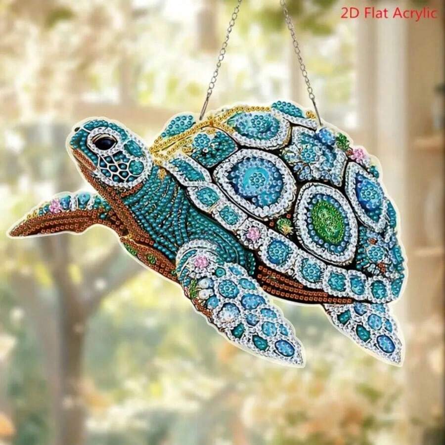 1 pièce Ensemble de peinture de diamant acrylique 6,3 pouces x 9,45 pouces - Superbe art mural de tortue, diamants de forme asymétrique, kit de peinture de diamant acrylique DIY, fournitures d'artisanat de décoration d'intérieur thème animal - Cadeau d'anniversaire et de fête unique