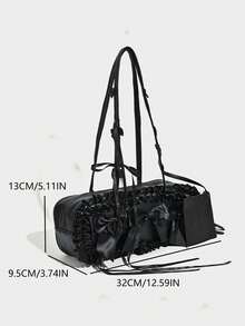 Bolso de hombro con decoración de lazo negro, bolso dulce y femenino para el hombro/debajo del brazo/cruzado para estudiantes