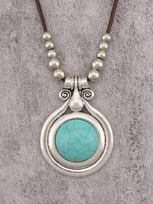 1pc Minimalist Golden Alloy Pendant Necklace, Vintage Cross & Turquoise Necklace, Suitable For Daily Wear And As Gift For Girlfriend/Boyfriend