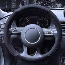 ISTN - Funda para volante de coche de 38 de cuero sintético transpirable para hombre estilo deportivo con color de contraste - Negro - Ver 11