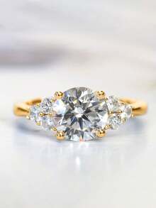 Gift Box Luxury Sparkling Cubic Zirconia Micro-Pave Gold Color Ring, Suitable For Wedding, Engagement, Valentine's Day Gift For Lover