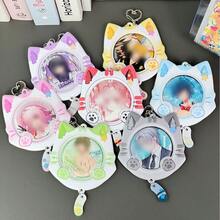 1pc Minimalist Cat Meow Badge Protective Case, Cute Cat Tail & Ear PVC Decor Brooch Display Transparent Card Holder