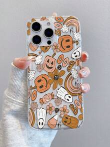 1pc Halloween Pumpkin & Ghost Pattern, Air Cushion Transparent Anti-Fall Phone Protective Case, TPU Material, Suitable As Holiday Gift Compatible With Iphone XS/XS Max/XR/11 12 13 14 15 16 Pro/Pro Max/14 15 16 Plus, Unisex, Also Compatible With Samsung Phones