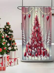 1 pieza/4 piezas Juego de baño de árbol de Navidad verde oscuro, incluye cortina de ducha, alfombra de inodoro, alfombra de baño, etc. Hecho de tela de poliéster impermeable y duradera. Decorado con patrones de árbol de Navidad, estrellas y copos de nieve. Adecuado para agregar un ambiente navideño al baño, especialmente para la temporada navideña.