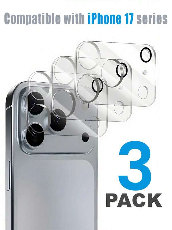 3 piezas Protectores de lente de cámara para iPhone 17, 17 Air, 17 Pro Max, película protectora de vidrio templado HD de 9H para cámara, apto para iPhone 17, 16, 15, 14, 13, 12, 11. Protector de lente de cámara 3D, resistente a los arañazos, fácil de instalar. Aplicable a protección diaria, oficina, cubierta de cámara de teléfono doméstico a prueba de agua, a prueba de golpes, resistente a los arañazos