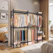 Perchero rack armable ropa organizador closet hogar ganchos estante modular organizador vertical armable para ropa y accesorios diseño resistente montaje facil ideal para closets habitaciones lavanderia comercio optimiza espacio y orden - Negro - Ver 8