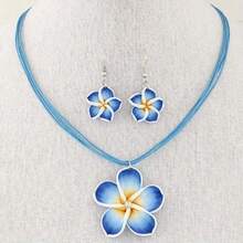 Fashionable Sweet Flower Wax Rope Temperament Necklace Earrings Two-Piece Set, Suitable For Daily Wear Or Gift Giving - Hot Pink - View 4