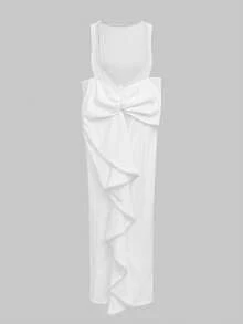 Đầm dạ hội lãng mạn thanh lịch cho kỳ nghỉ lễ, đầm dự tiệc Giáng sinh, đầm dự tiệc hở lưng gợi cảm đính ngọc trai giả và nơ cho nữ màu trắng mùa hè - trắng - Xem 8