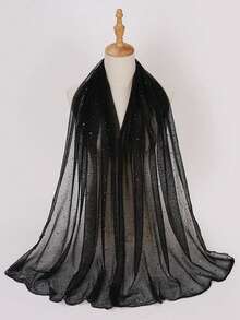 1 pezzo Sciarpa bandana leggera da donna con paillettes di colore unito, foulard, hijab mediorientale, scialle decorativo, adatto per uso quotidiano