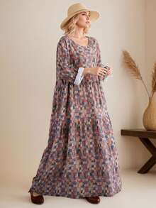 AZAH Bluzki, Jesienna sukienka damska, Kraciasta sukienka jesienna, Sukienka na powrót do szkoły, Jesienna, Nowa, Retro, jesienna sukienka z okrągłym dekoltem i długimi rękawami (2025), Plisowana spódnica, Jesienna odzież damska, Czeska, swobodna sukienka plażowa na wakacje, Jedna sukienka, Losowy nadruk