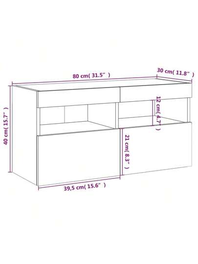VidaXL TV Wand Unit LED Lighting 80x30x40 Cm Grijs Sonoma view 2
