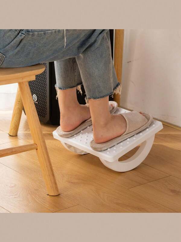 1-Piece Rocking Ergonomic Foot Stool With Massage Roller - Under Desk Fatigue Relief, Non-Slip Rocking Footrest For Office, Study, Or Living Room Use - Gray/White/Black - Posture Correction, Durable PP Material, Foot Massage Tool | Massage Foot Pad | Manual Massage Roller