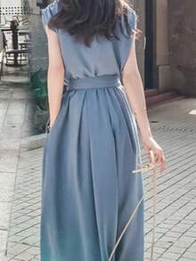 Women Midi Dresses - Blue - View 2