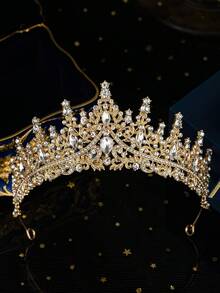 1 Bộ trang sức thời trang cưới Phụ kiện cô dâu, Vương miện đính đá, Vòng cổ & Hoa tai sang trọng Bộ trang sức 4 món, Thích hợp cho váy cưới, Tiệc tùng, Tụ tập - Vàng - Xem 14