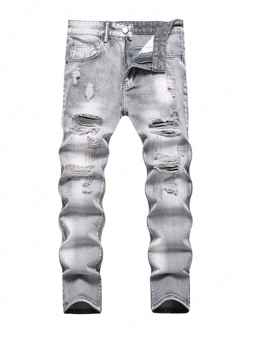 Tween Boy Light Grey Ripped Jeans - Light Grey - View 1