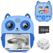 Aparat do natychmiastowych wydruków dla dzieci, cyfrowy aparat fotograficzny 1080P dla dzieci z rolkami papieru fotograficznego i kartą 32 GB, prezenty urodzinowe dla dziewczynki w wieku 3-10 lat, zabawne zabawki dla chłopców