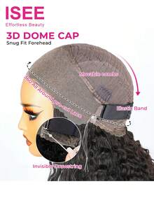 ISEE Invisi Draw-Strings Kinky Straight 360 Glueless Wig Pre-Cut Lace InvisiFit Strap Wear Go Wig Human Hair Pre Plucked Pre Bleached 180% Density 360 Full Lace Front Wigs 14-28 Inch