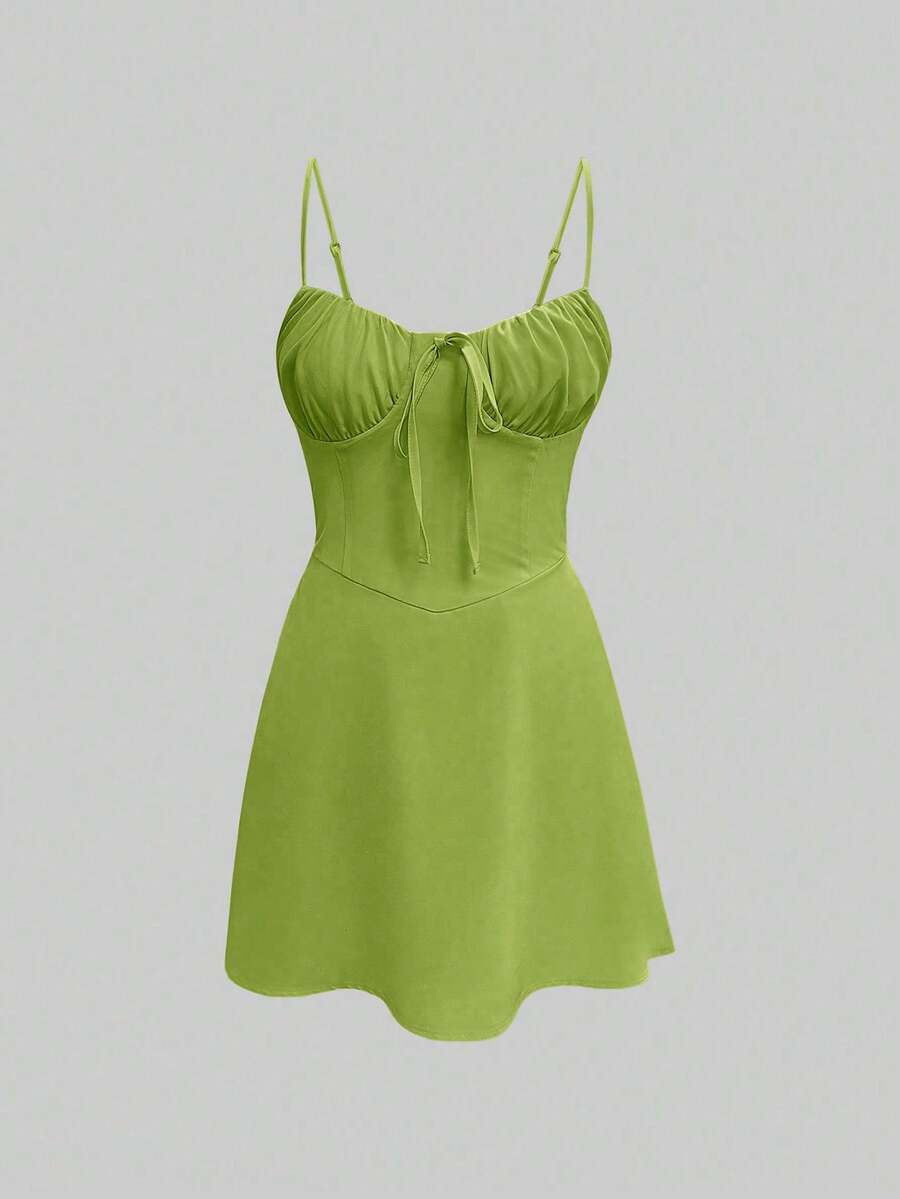 Cute Bow Backless A-Line Dress, Sexy Slim-Fitting, Spring/Summer Fashion,Sexy Sleeveless Lace-Up A-Line Dress, New Summer Women Clothing Design - Green - View 1