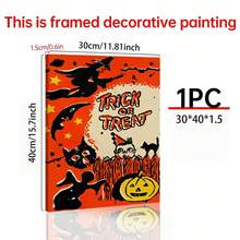 1 pièce Affiche sur canevas de sorcière volante, citrouille fantôme, style décoratif de festival des chats fantômes. Murales d'intérieur, impressions d'affiches, cadeaux muraux, chambre, bureau, salon, café, décoration murale, maison, décoration de dortoir, cadre photo au choix, décoration d'Halloween, décoration d'automne, décoration de chambre.