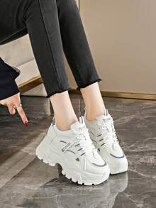 White Platform Casual Sneakers For Women, Comfortable Wedge Heel Shoes - Grey - View 5