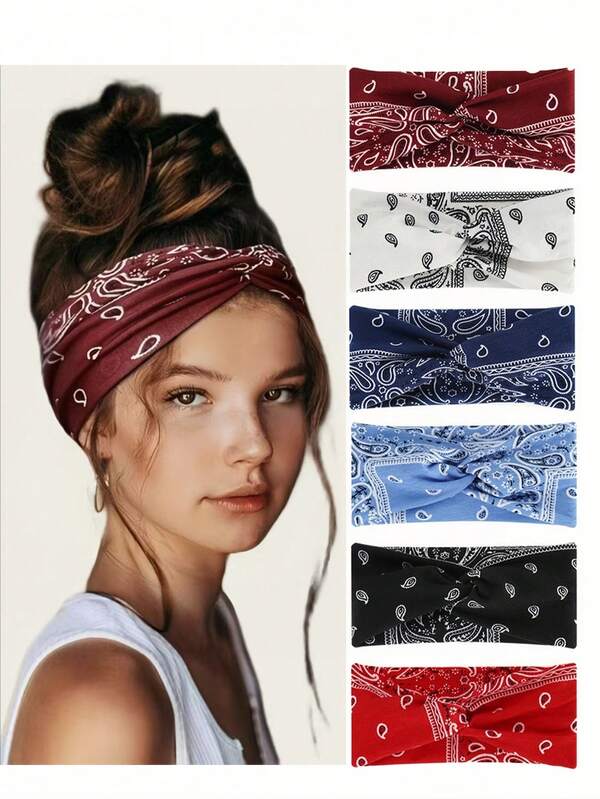 6pcs Vintage Elegant Paisley Pattern Headbands Bohemian Style Elastic Hair Accessories With Classic Paisley Floral Design, Criss-Cross Knot, Suitable For Various Hairstyles, Soft Material, Can Decorate The Crown And Create A Retro, Fashionable Vibe, Suitable For Daily Wear, Sports And Other Occasions, Easily Upgrade The Refined Look, Hair Accessories Hair Tools, Curly Hair Accessories, Women,Hair Stuff,Fall,Hair Accessories,Hair Tools,Hair Stuff,Stuff,Beauty Accessories,Gifts,Travel,Gifts For Women,Hair Stuff,Stocking Stuffers