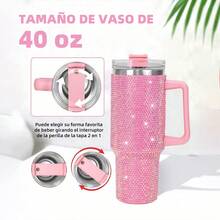 Vaso Taza Térmico Acero Inoxidable 40oz Con Calor/frí Viaje, pajita y cepillo de limpieza, taza de viaje isotérmica de acero inoxidable reutilizable con diamantes Taza isotérmica de acero inoxidable / hervidor al vacío de acero inoxidable degradado en varios colores, Vaso Thermo Termo Brillos Con Asa 40 Oz Frio O Caliente ,como regalo navideño para novias, familias - rosa rosa - Ver 12