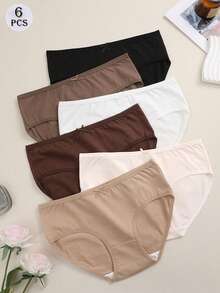 FINETOO 6pcs Solid Color Bow Decor Comfortable Breathable Women's Panties, Women's Basic Underwear
