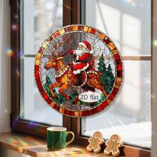 1 buc. Captor de soare acrilic colorat, design Moș Crăciun și elan, stil vitraliu, fereastră curcubeu cu refracția luminii solare, decorare interioară și exterioară a casei