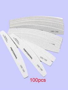 5Pcs Half Moon 100/180 Grit Wood Nail Files Double Sided Emery Board Washable Emery Boards Reusable Nail Buffers Manicure Tools For Natural Nails Home And Salon Use Nail Sanding Block File