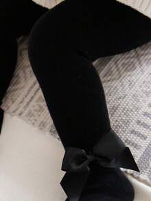 1双黑色蝴蝶结婴儿紧身裤，婴儿打底裤 - 黑色 - 查看 6