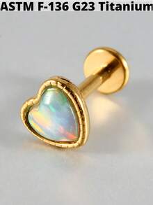 1 件钛金蛋白石心形唇钉唇钉戒指内螺纹心形蛋白石耳软骨耳屏耳轮耳环耳甲穿孔身体饰品 16 克 - 如圖 - 查看 16