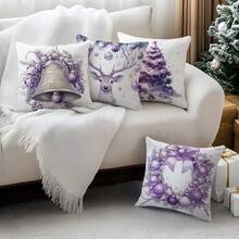 1 Stück/4 Stücke lila Weihnachtsthema Muster Kissenbezug, einseitig bedruckter Kissenbezug, geeignet für Wohnzimmer, Schlafzimmer, Heimdekoration, ganzjährig