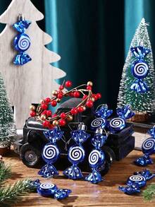 6 件迷你圣诞糖果挂饰，闪亮拐杖糖造型，圣诞树糖果薄荷糖挂饰，配金色绳子，适用于圣诞派对和家居装饰