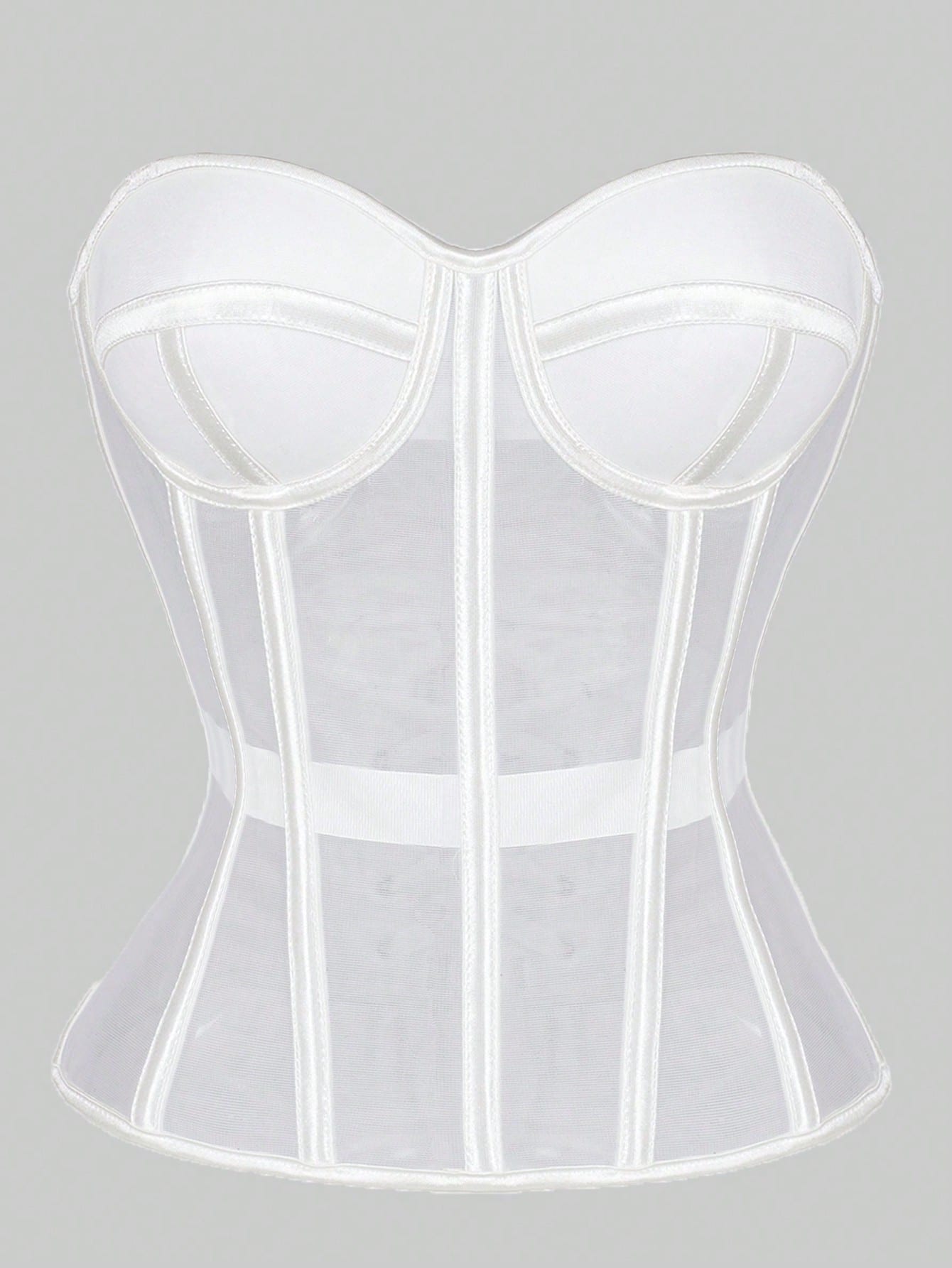 1 قطعة توب محصور شفاف من الشبك، توب بوسطرة ساتان م...