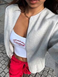 Women's Bomber Jacket Zipper Cardigan Solid Color Versatile Comfortable Double Layer Outwear