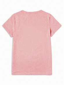 Mexican Guadalupe Virgin Mary Print Short Sleeve Round Neck T-Shirt For Women - 新粉紅色 - 查看 2