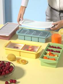 Silicone Freezer Tray With Lid - Silicone Freezer Food Molds- Large Ice Cube Tray,Silicone Freezer Container,Freeze & Store Soup, Sauce, Broth,Leftovers - Makes 4 Perfect 1 Cup