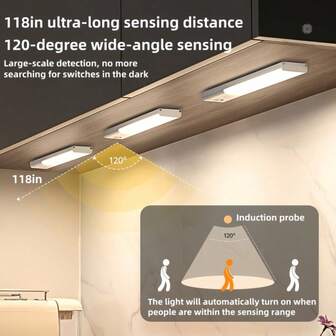 Rechargeable Motion Sensor LED Light Strip, Magnetic Induction Lamp Bar Suitable For Cabinet, Wardrobe, Shoe Cabinet, Entrance, Display Case, Bedroom, Corridor, Staircase, Bathroom And More