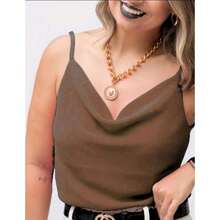 Women's Elegant Boba Collar Tank Top With Adjustable Thin Straps - Màu be nướng - Xem 2