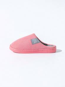 Dép đi trong nhà ấm áp sọc trơn màu Unisex, dép đi trong nhà bằng vải lông cừu mềm mại thoải mái cho cặp đôi, mùa thu/đông - Hồng - Xem 4