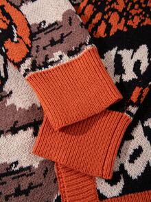 Men's Casual Loose Minimalist Halloween Themed Cartoon & Letter Print V-Neck Button-Up Long Sleeve Cardigan Sweater, Autumn/Winter