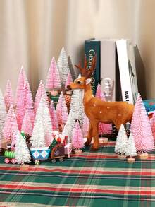 18 Stücke Mini rosa Weihnachtsbäume mit Holzsockel & Sternenglocken - Künstliche Tischdekoration für Feierlichkeiten, Heimwerken und festliche Geschenke, Weihnachtsdekoration, perfekt für Geburtstage, Hochzeiten, Weihnachtsdekorationen, Geschenke